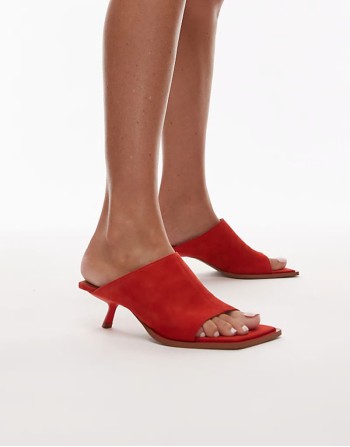 Ilya suede open square toe mule in red