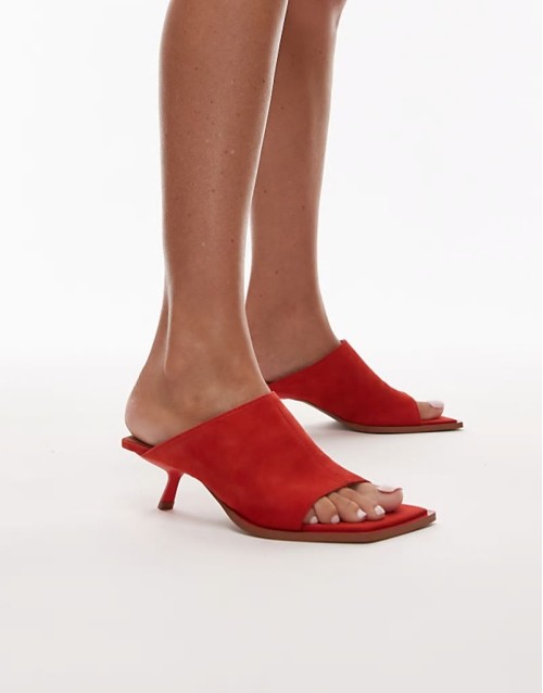 Ilya suede open square toe mule in red