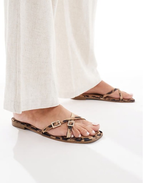 Lanah strap buckle flat sandal in leopard
