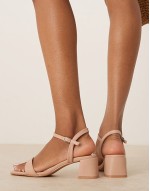 ‌Stylish low block heeled sandals in beige